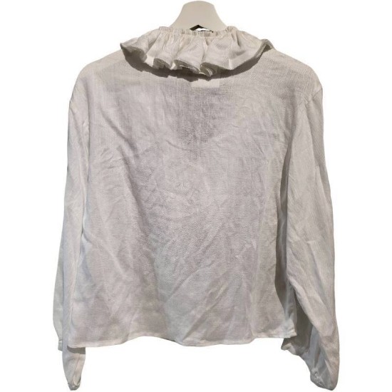 二手奢侈品Chanel香奈兒Boutique系列白色荷葉邊襯衫(9.9新, 肩46×胸47×長57)-編號S156