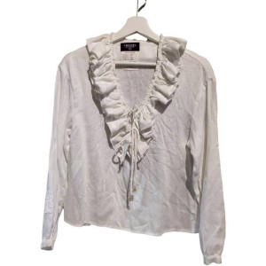 二手奢侈品Chanel香奈兒Boutique系列白色荷葉邊襯衫(9.9新, 肩46×胸47×長57)-編號S156
