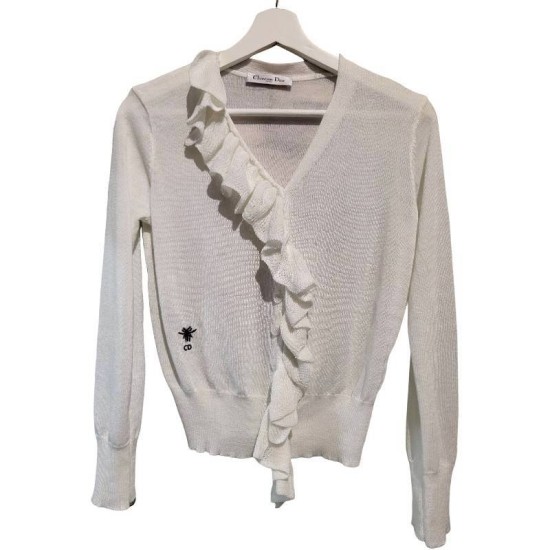 二手奢侈品迪奧 Christian Dior白色針織開襟衫(9.9新, 肩40×胸48×長53)-編號S157