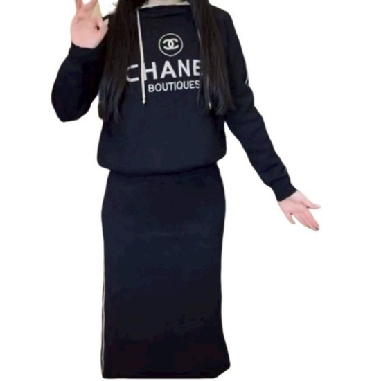 二手奢侈品Chanel香奈兒黑色針織裙(9.9新, 腰33×臀44×長64)-編號S160