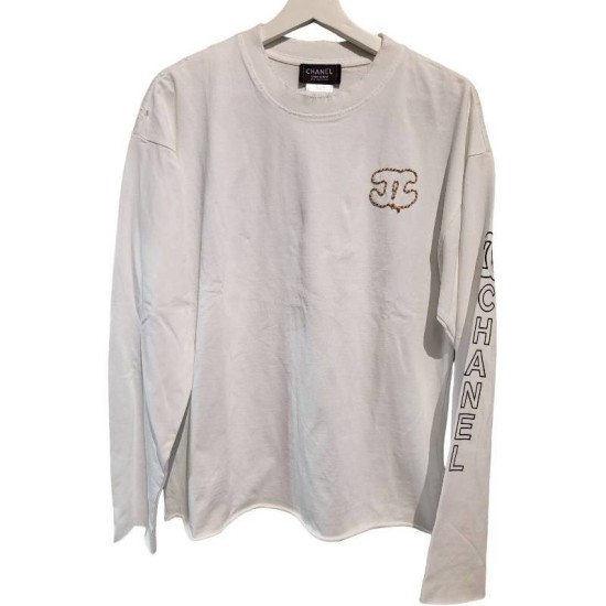 二手奢侈品Chanel香奈兒白色長袖打底上衣(9.9新, 肩58×胸56×長65)-編號S162