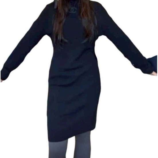 二手奢侈品Chanel香奈兒黑色針織連身裙(9.9新, 肩42×胸52×長98)-編號S166