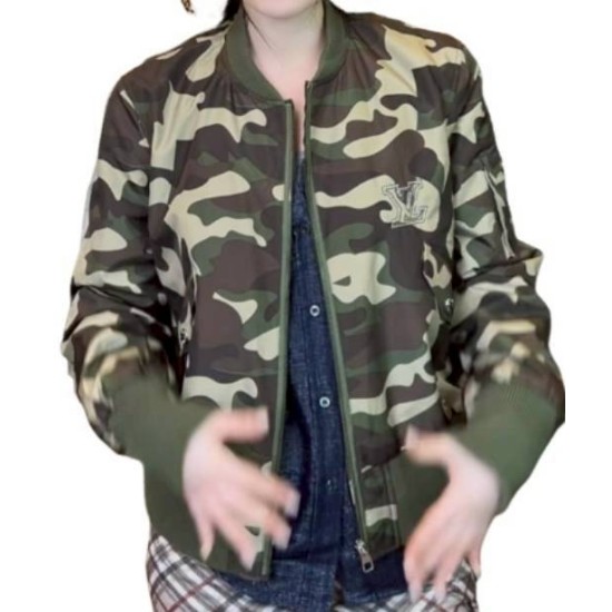 二手奢侈品LV路易威登 24SS Pharrell Williams x LV Damien 迷彩飛行員外套(9.9新, 肩40×胸52×長61)-編號S167