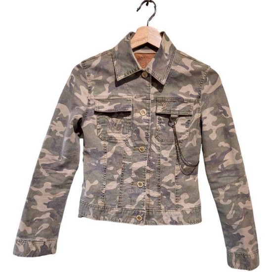 二手奢侈品Louis Vuitton路易威登迷彩牛仔夾克(9.9新, 肩36×胸38×長50)-編號S168