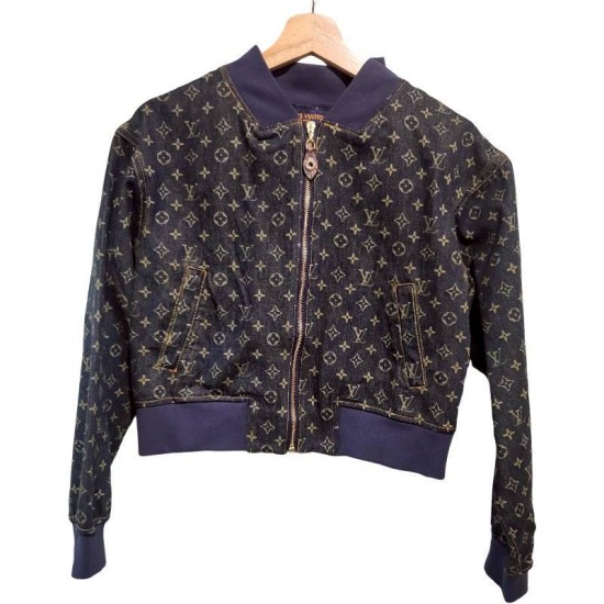 二手奢侈品LV路易威登短版Monogram 牛仔布飛行員外套(9.9新, 肩50×胸48×長48)-編號S169