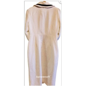 二手奢侈品Chanel香奈兒手工白色縫製呢羊毛羊裝外套(9.9新, 肩38胸42長113, 官碼38)-編號S19