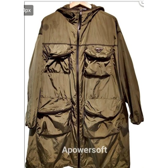 二手奢侈品Prada普拉達綠色風衣外套(9.9新, 肩42胸70長101)-編號S20