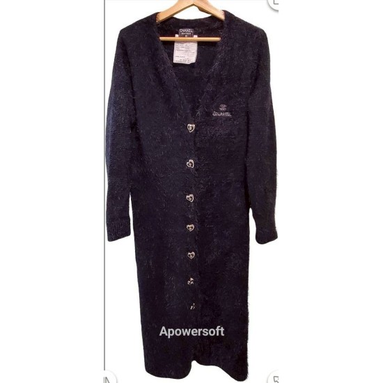 二手奢侈品Chanel香奈兒黑色羊絨外套(9.9新, 肩52胸62長95)-編號S24