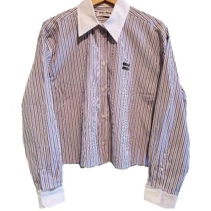 二手奢侈品miumiu藍紫線條襯杉（白領袖子可拆）(9.9新, 肩50胸58長57)-編號S29