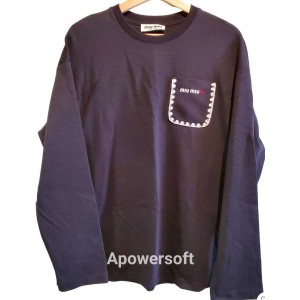 二手奢侈品miumiu藏青色綿質上衣(9.9新, 肩55胸57長63)-編號S30