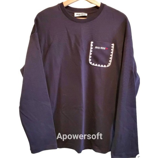 二手奢侈品miumiu藏青色綿質上衣(9.9新, 肩55胸57長63)-編號S30