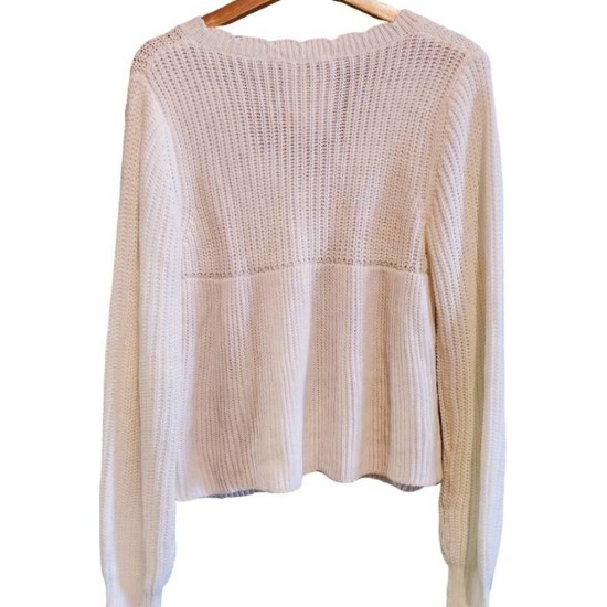 二手奢侈品Chanel香奈兒白色百搭毛衣(9.9新, 肩46胸46長55)-編號S31