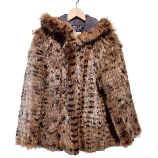 二手奢侈品香奈兒豹紋皮草外套(9.9新, 肩42胸53長74)-編號S42