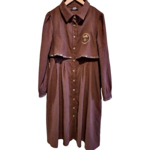 二手奢侈品愛瑪仕咖色棉麻連身裙 (9.9新, 肩36胸42長113)-編號S49