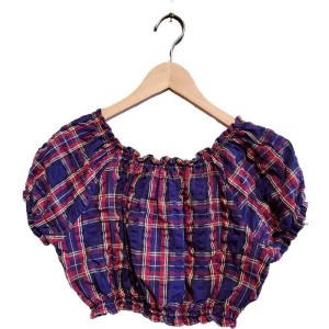 二手奢侈品香奈兒CHANEL 格子短版短袖上衣  (9.9新, 肩36胸40長25)-編號S52