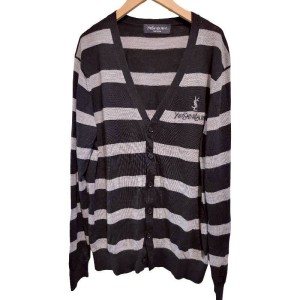 二手奢侈品聖羅蘭YSL灰條紋針織開襟衫 (9.9新, 肩50胸52長68)-編號S57