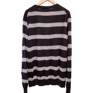 二手奢侈品聖羅蘭YSL灰條紋針織開襟衫 (9.9新, 肩50胸52長68)-編號S57