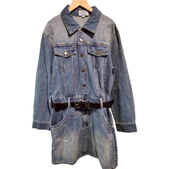 二手奢侈品普拉達Prada牛仔連身裙（或可當作加長版外套穿著） (9.9新, 肩44胸48長92)-編號S60