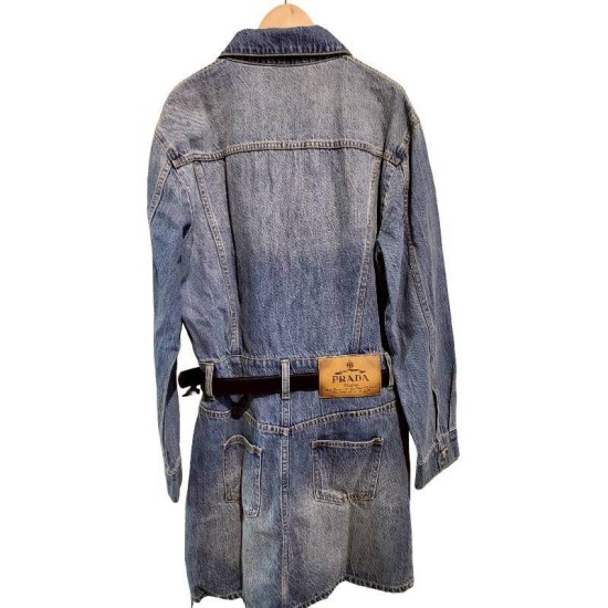 二手奢侈品普拉達Prada牛仔連身裙（或可當作加長版外套穿著） (9.9新, 肩44胸48長92)-編號S60