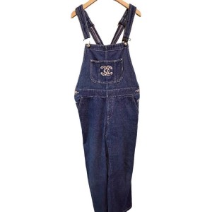 二手奢侈品香奈兒CHANEL藍色牛仔吊帶褲 (9.9新, 40胸40長128)-編號S62