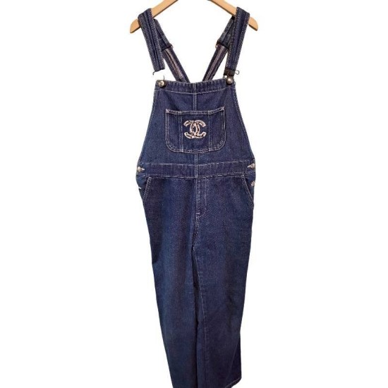 二手奢侈品香奈兒CHANEL藍色牛仔吊帶褲 (9.9新, 40胸40長128)-編號S62