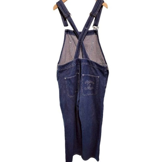 二手奢侈品香奈兒CHANEL藍色牛仔吊帶褲 (9.9新, 40胸40長128)-編號S62