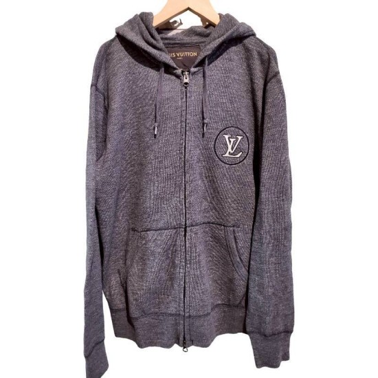 二手奢侈品LV路易威登灰色拉鍊連帽外套 (9.9新, 肩48胸54長64)-編號S66