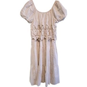 二手奢侈品香奈兒CHANEL刺繡與鏤空花邊細節白色棉質洋裝(9.9新, 肩36胸40長102)-編號S69