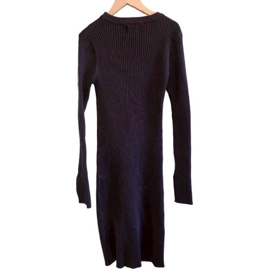 二手奢侈品香奈兒CHANEL黑色羅紋針織連身裙 (9.9新, 肩38胸40長102)-編號S72