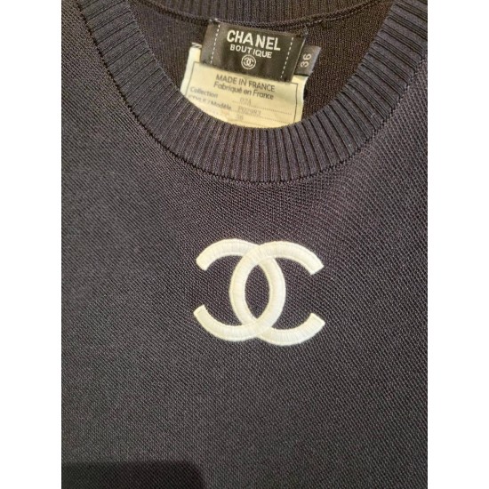 二手奢侈品香奈兒Chanel黑色羅紋針織連身裙 (9.9新, 肩30胸32長200)-編號S73