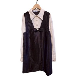 二手奢侈品Prada普拉達黑白配色無袖連身裙搭配長袖 (9.9新, 肩34胸42長85)-編號S75