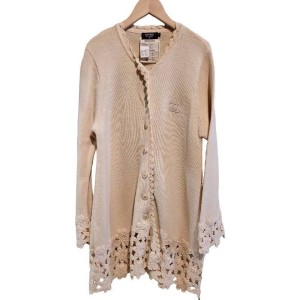 二手奢侈品香奈兒Chanel米色針織開襟衫 (9.9新, 肩42胸48長82)-編號S77
