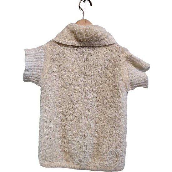 二手奢侈品YSL聖羅蘭奶油色短袖針織開襟衫 (9.9新, 肩32胸40長56)-編號S79