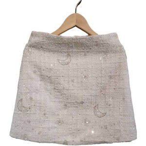 二手奢侈品香奈兒Chanel白色閃光斜紋軟呢迷你裙 (9.9新, 腰32臀38長38)-編號S80