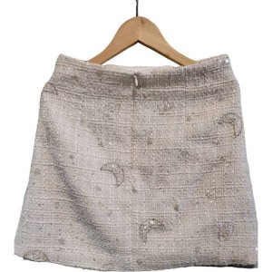 二手奢侈品香奈兒Chanel白色閃光斜紋軟呢迷你裙 (9.9新, 腰32臀38長38)-編號S80