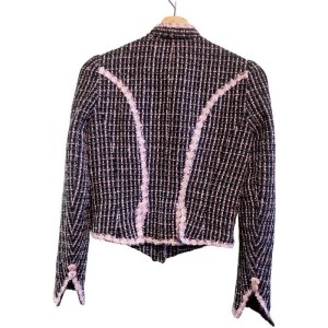 二手奢侈品香奈兒Chanel黑色與粉紅色斜紋軟呢外套 (9.8新, 肩34胸40長58)-編號S82