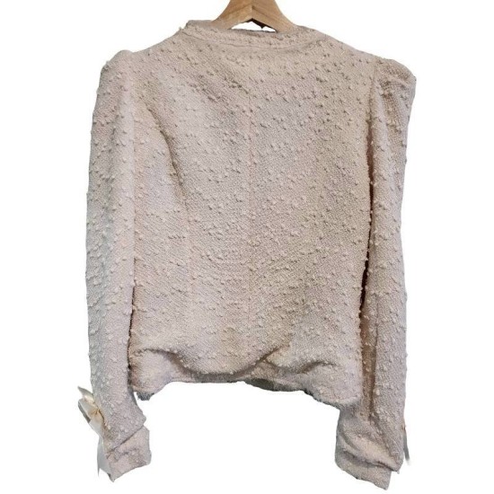 二手奢侈品香奈兒Chanel淡粉色粗花呢短版夾克 (9.9新, 肩36胸40長52)-編號S87