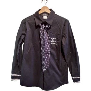 二手奢侈品香奈兒Chanel襯衫(配有領帶和袖口飾有品牌標誌)(9.9新,肩40胸46長74)-編號S88
