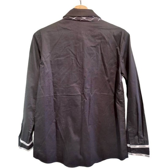 二手奢侈品香奈兒Chanel襯衫(配有領帶和袖口飾有品牌標誌)(9.9新,肩40胸46長74)-編號S88