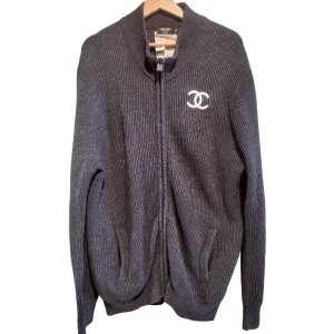 二手奢侈品香奈兒Chanel羅紋針織拉鍊開襟衫 (9.9新, 肩56胸62長83)-編號S91