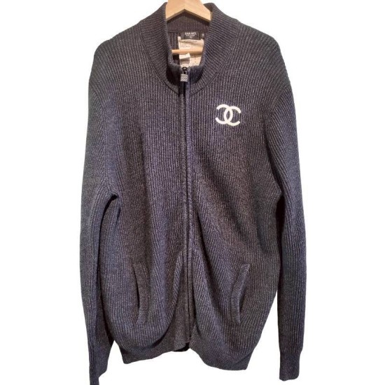 二手奢侈品香奈兒Chanel羅紋針織拉鍊開襟衫 (9.9新, 肩56胸62長83)-編號S91