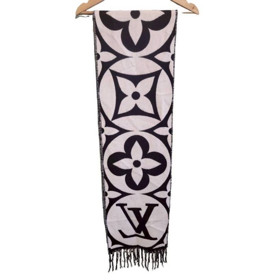 二手奢侈品LV路易威登 Medallion 黑色羊毛圍巾(9.9新, 長200寬30)-編號S93