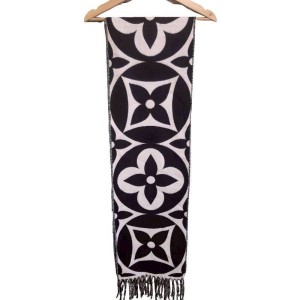 二手奢侈品LV路易威登 Medallion 黑色羊毛圍巾(9.9新, 長200寬30)-編號S93