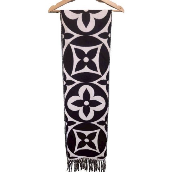 二手奢侈品LV路易威登 Medallion 黑色羊毛圍巾(9.9新, 長200寬30)-編號S93