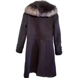 二手奢侈品CHANEL香奈兒黑色毛領大衣 (9.9新, 肩40胸42長96)-編號S94