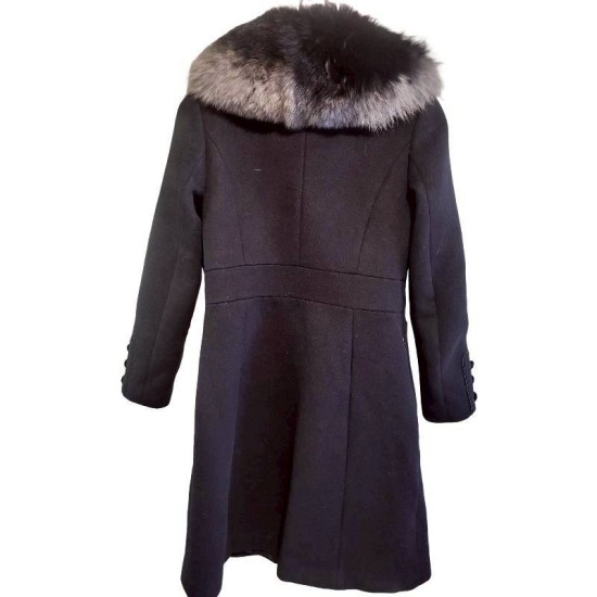 二手奢侈品CHANEL香奈兒黑色毛領大衣 (9.9新, 肩40胸42長96)-編號S94