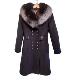 二手奢侈品CHANEL香奈兒黑色毛領大衣 (9.9新, 肩40胸42長96)-編號S94