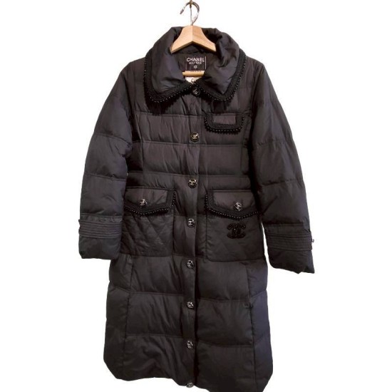 二手奢侈品香奈兒Chanel黑色羽絨外套 (9.9新, 肩40胸40長110)-編號S97