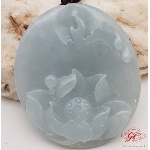 【肌容雪】天然緬甸A貨白翡翠荷花雕吊墜 編號490