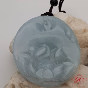 【肌容雪】天然緬甸A貨白翡翠荷花雕吊墜 編號490
